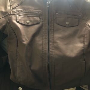 Classic Brown Faux Leather Zip Jacket